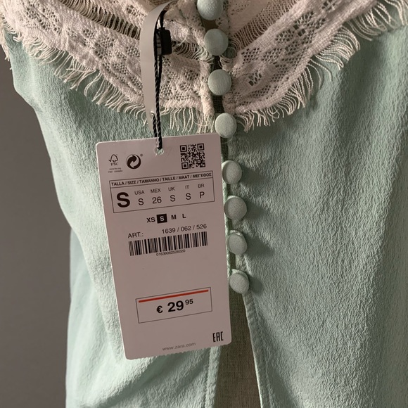 NWT Zara seafoam green and cream lace camisole size: S - Picture 6 of 7